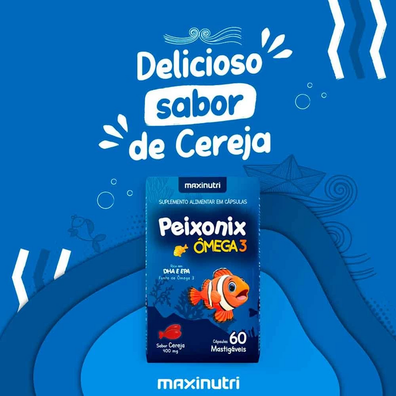 Peixonix Ômega 3 Mastigável Sabor Cereja 60 Caps Maxinutri