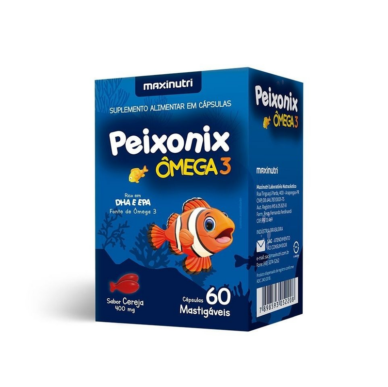 Peixonix Ômega 3 Mastigável Sabor Cereja 60 Caps Maxinutri